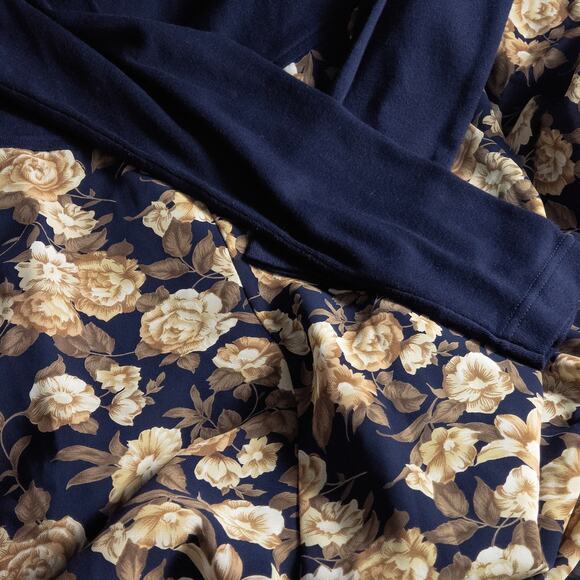 Express Women’s Dress Y2K Vintage Garden Floral Two-Tone Navy Long Sleeve Size S - Picture 6 of 8